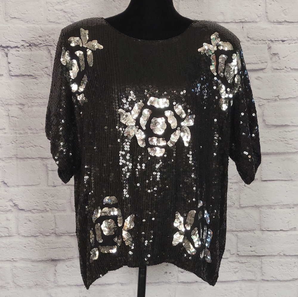 Sequin Embellished Black Top